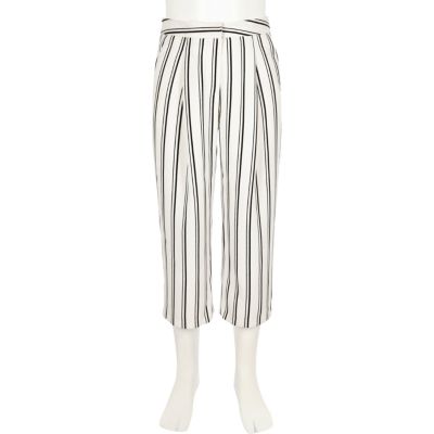 Girls white stripe cropped trousers
